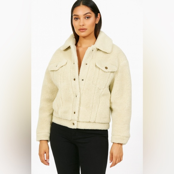 Free Peopke Sherpa Trucker Jacket XS Beige Synthetic - Picture 1 of 7